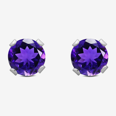 Gemstone 10K White Gold 4mm Round Stud Earrings