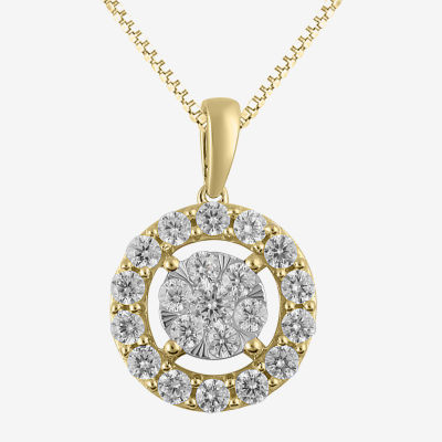 Womens 1 CT. T.W. Mined White Diamond 14K Two Tone Gold Round Pendant Necklace