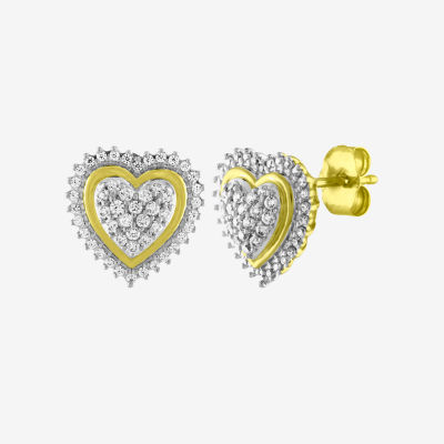 1/3 CT. T.W. Natural White Diamond 10K Gold 11mm Heart Stud Earrings