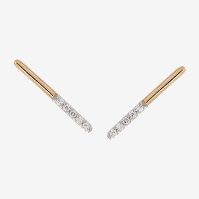 Diamond Accent Natural White Diamond 10K Gold 13.5mm Bar Stud Earrings