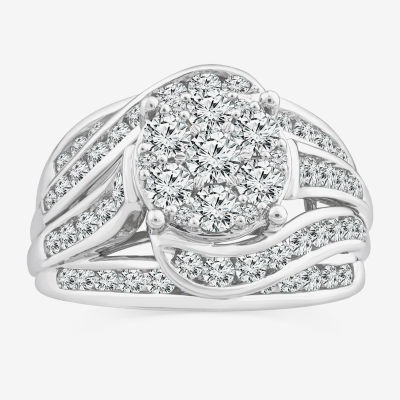 (I / I1) Womens 2 CT. T.W. Lab Grown White Diamond 10K White Gold Round Engagement Ring
