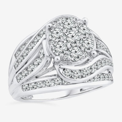 (I / I1) Womens 2 CT. T.W. Lab Grown White Diamond 10K White Gold Round Engagement Ring