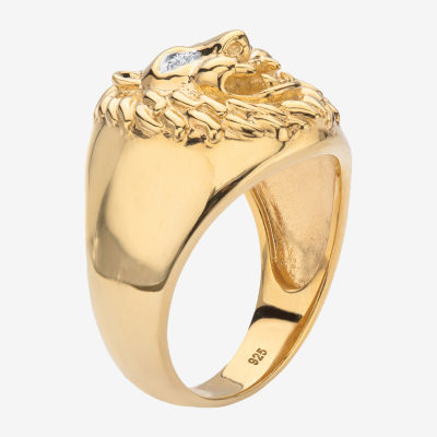 Mens Diamond Accent Natural White 18K Gold Over Silver Fashion Ring