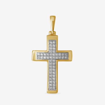 Mens 1/7 CT. T.W. Natural White Diamond 10K Gold Cross Pendant