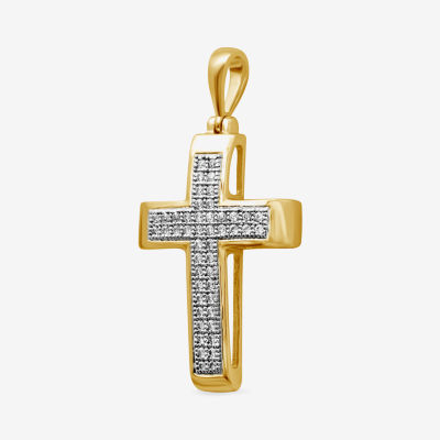 Mens 1/7 CT. T.W. Natural White Diamond 10K Gold Cross Pendant