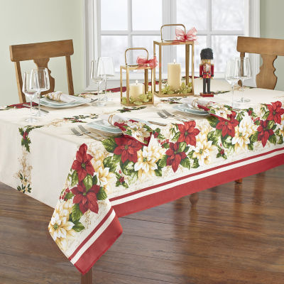 Elrene Home Fashions Red & White Poinsettia Tablecloth