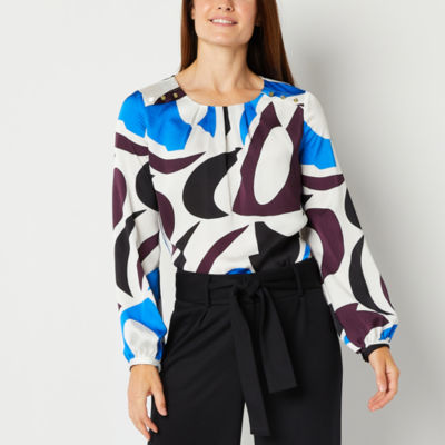 Liz Claiborne Womens Crew Neck Long Sleeve Blouse