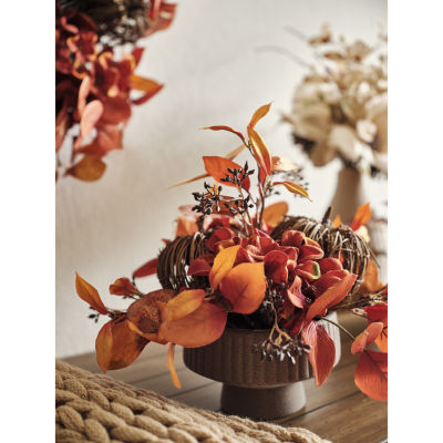 Linden Street Orange Leaves And Wicker Pumpkin Floral Arrangement