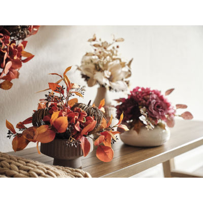 Linden Street Orange Leaves And Wicker Pumpkin Floral Arrangement