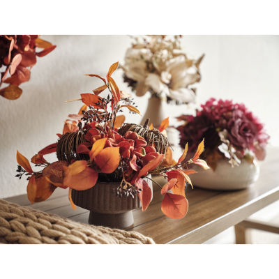 Linden Street Orange Leaves And Wicker Pumpkin Floral Arrangement