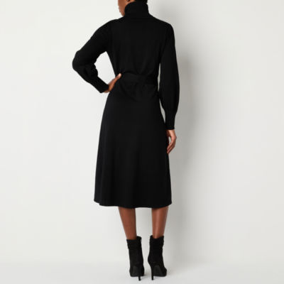 Maia Womens Long Sleeve Belted Midi Sweater Dress