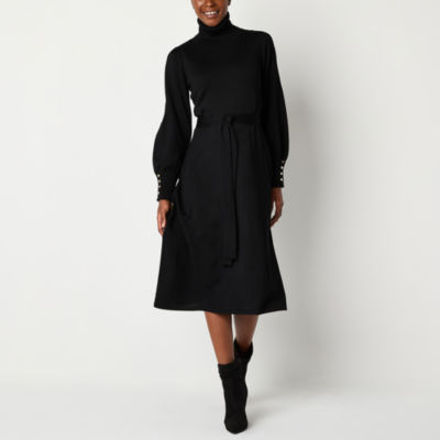 Maia Womens Long Sleeve Belted Midi Sweater Dress