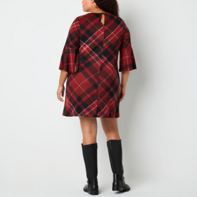 Jessica Howard Plaid Womens Plus 3/4 Sleeve Shift Dress