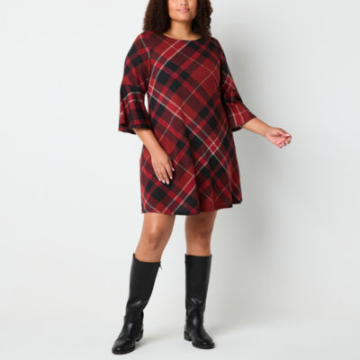 Jessica Howard Plaid Womens Plus 3/4 Sleeve Shift Dress