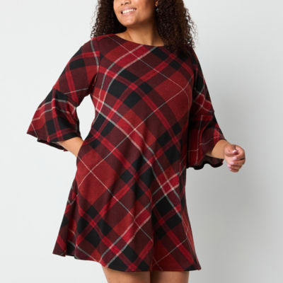 Jessica Howard Plaid Womens Plus 3/4 Sleeve Shift Dress