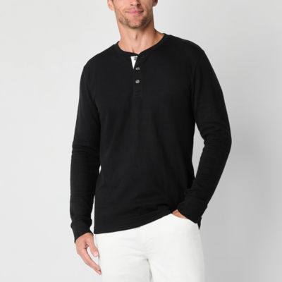 St. John's Bay Waffle Mens Henley Neck Long Sleeve Classic Fit Thermal Top