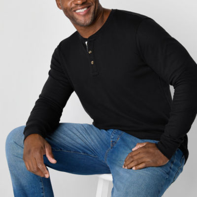 St. John's Bay Big and Tall Mens Long Sleeve Easy-on + Easy-off Adaptive Regular Fit Henley Shirt