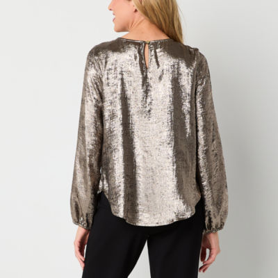 Liz Claiborne Womens Long Sleeve Satin Blouse