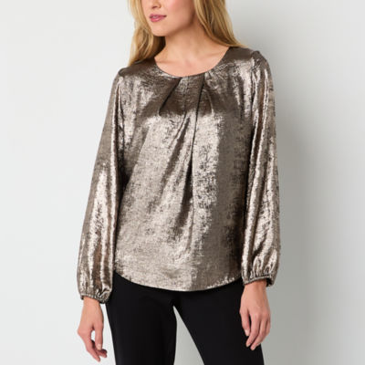 Liz Claiborne Womens Long Sleeve Satin Blouse