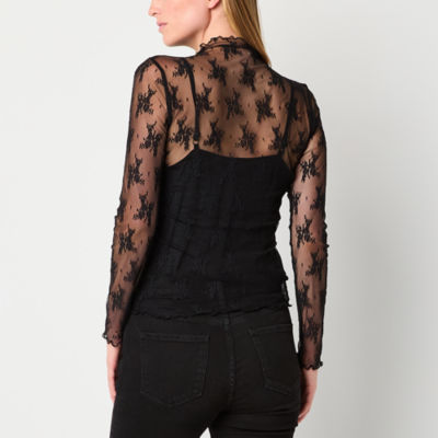 a.n.a Sheer Womens Cowl Neck Long Sleeve Lace Blouse