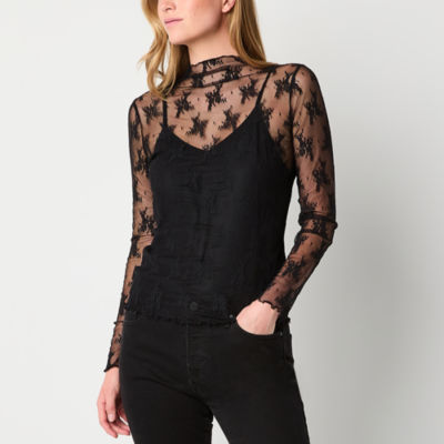 a.n.a Sheer Womens Long Sleeve Lace Blouse