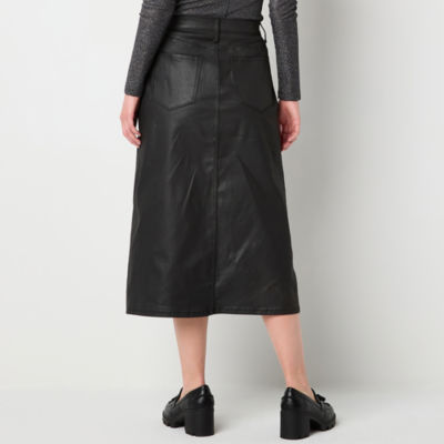 a.n.a Womens Coated Denim Midi High Rise Pencil Skirt