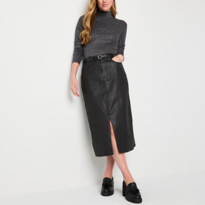 a.n.a Womens Coated Denim Midi High Rise Pencil Skirt