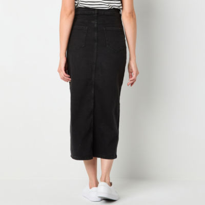 Liz Claiborne Womens Mid Rise Midi Denim Skirt