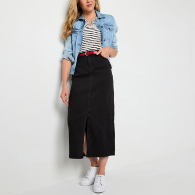 Liz Claiborne Womens Mid Rise Midi Denim Skirt