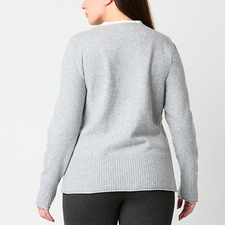 Stylus Womens Crew Neck Long Sleeve Pullover Sweater, Medium, Gray