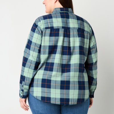 St. John's Bay Plus Womens Long Sleeve Adaptive Relaxed Fit Hidden