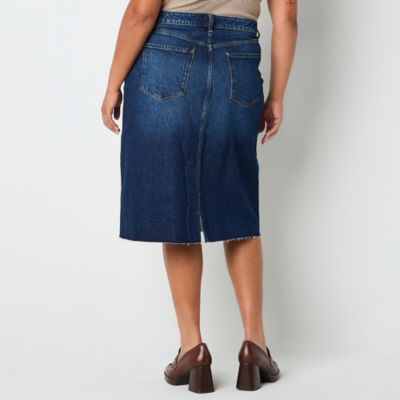 a.n.a Womens High Rise Midi Denim Skirt-Plus