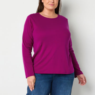 Liz Claiborne Womens Plus Crew Neck Long Sleeve T-Shirt