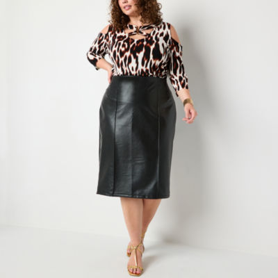 Bold Elements Womens High Rise Midi Pencil Skirt-Plus