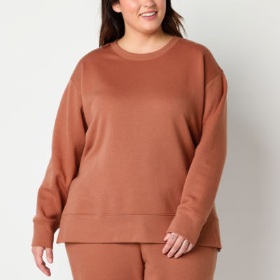 Xersion Womens Super Soft Fleece Crew Neck Long Sleeve Sweatshirt Plus