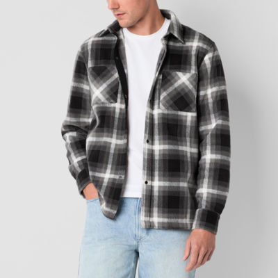 Arizona Mens Long Sleeve Plaid Button-Down Fleece Shirt