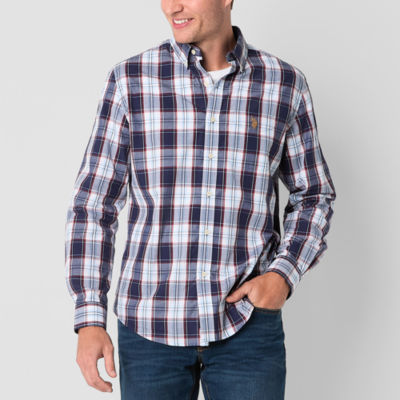 U.S. Polo Assn. Poplin Mens Classic Fit Long Sleeve Plaid Button-Down Shirt