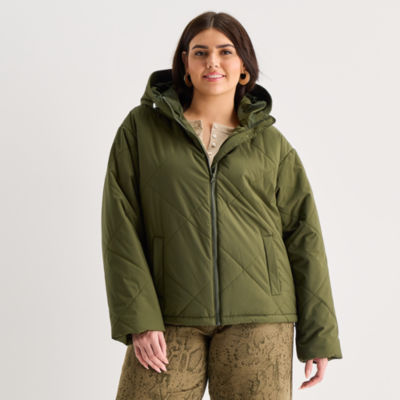 a.n.a Womens Plus Hooded Midweight Puffer Jacket