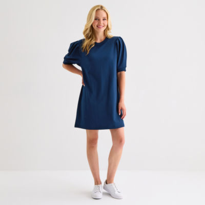 St. John's Bay Womens Elbow Sleeve Midi Shift Dress