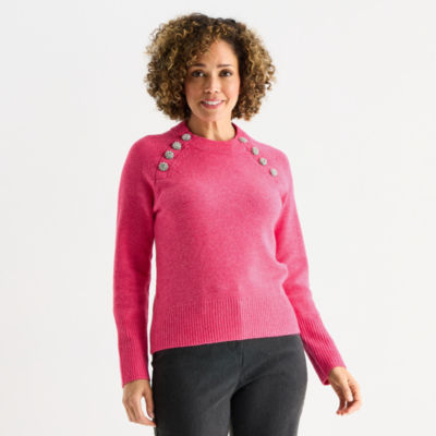 Liz Claiborne Womens Crew Neck Long Sleeve Pullover Sweater