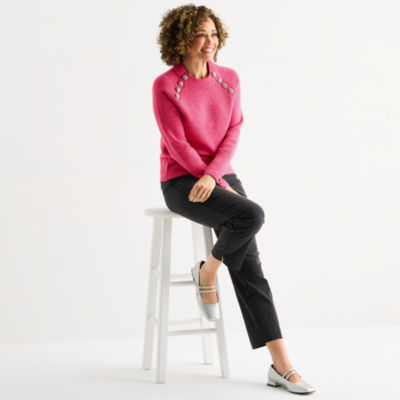 Liz Claiborne Womens Crew Neck Long Sleeve Pullover Sweater