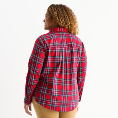 St. John's Bay Womens Plus Long Sleeve Blouse