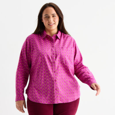 St. John's Bay Womens Plus Long Sleeve Blouse