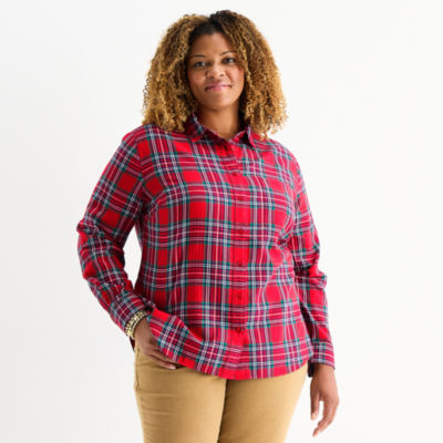 St. John's Bay Womens Plus Long Sleeve Blouse