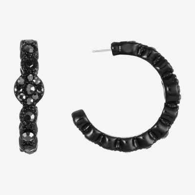 Mixit Black Womens Gray Glass 38mm Round Hypoallergenic Hoop Earrings