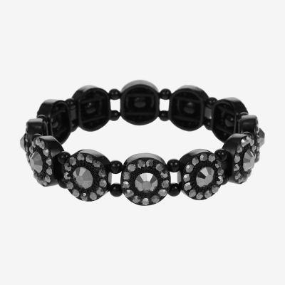 Mixit Black Womens Gray Glass Round Stretch Bracelet