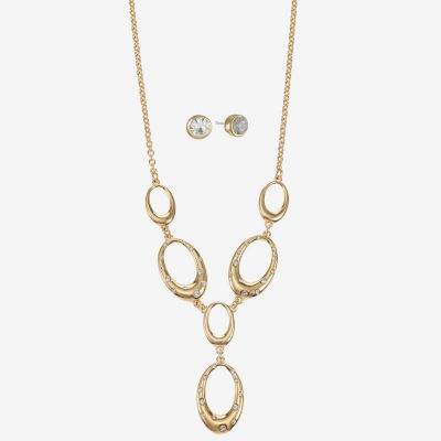 Liz Claiborne Y Necklace & Stud Earring Womens Glass Oval 2-pc. Jewelry Set