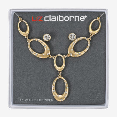 Liz Claiborne Y Necklace & Stud Earring Womens Glass Oval 2-pc. Jewelry Set