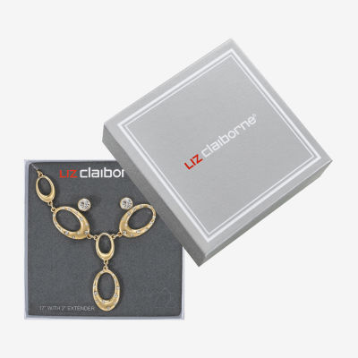 Liz Claiborne Y Necklace & Stud Earring Womens Glass Oval 2-pc. Jewelry Set