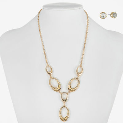Liz Claiborne Y Necklace & Stud Earring Womens Glass Oval 2-pc. Jewelry Set